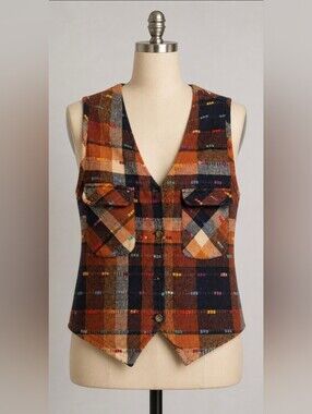 Vintage 90s Angelique Imports NYC Plaid Woven Cotton Boho Grunge Plaid Vest